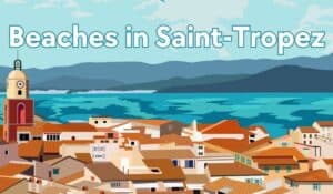 Opulent vintage-style illustration of the luxurious coastal town of Saint-Tropez, renowned for its glamour, yachts and jet-set lifestyle, showcasing its chic architecture, lush vegetation, and the sparkling Mediterranean Sea in the background.